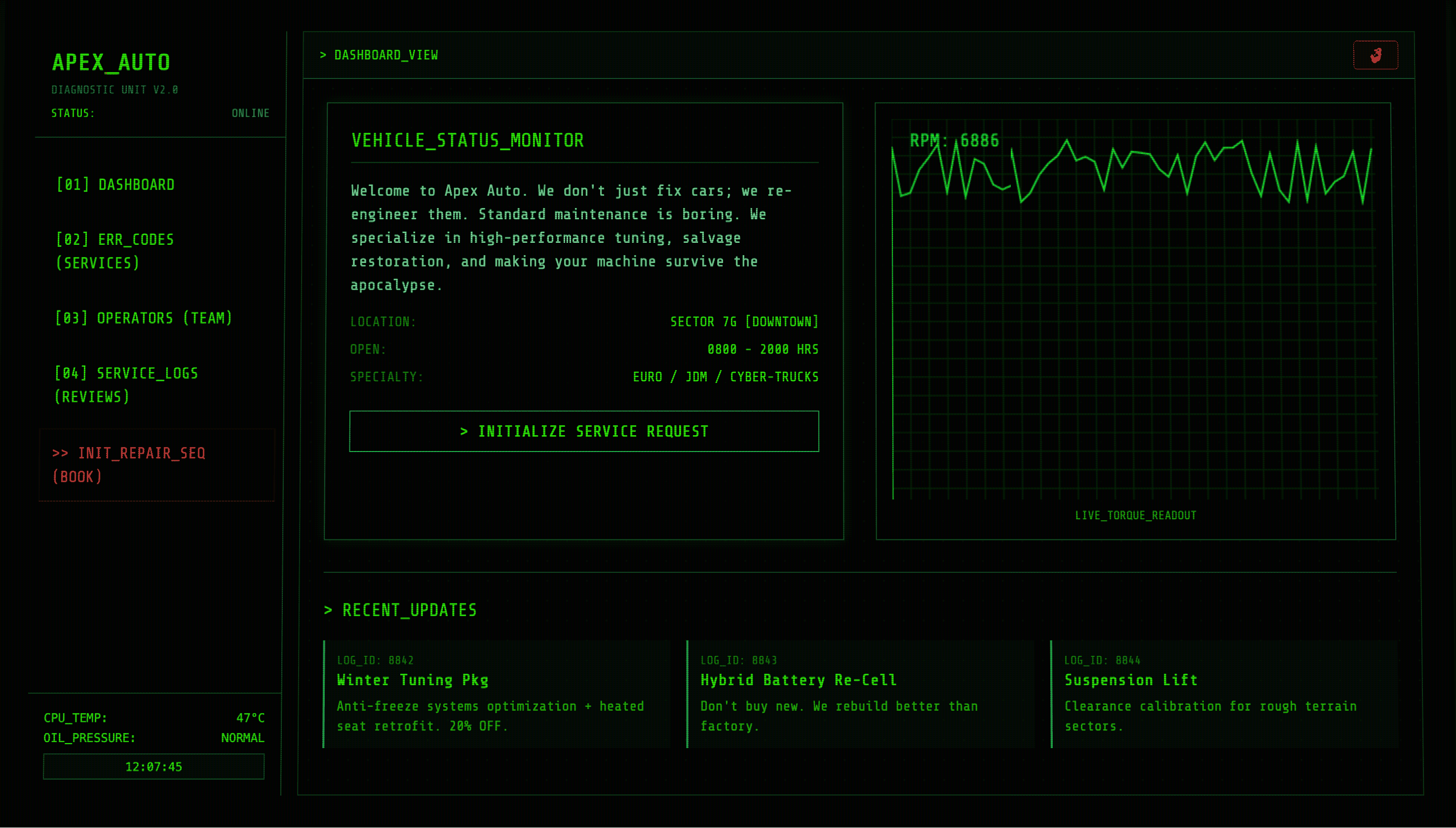 Realizacja: Apex Auto – Panel Diagnostyczny UI